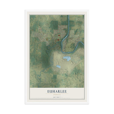Euharlee, Georgia map print, 12" x 18" W/ White Ayous Wood Frame mockup