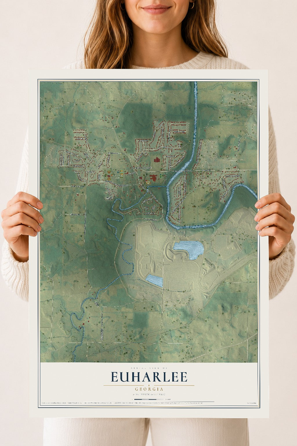 Euharlee, Georgia map print, 18" x 24" Archival Matte Print mockup