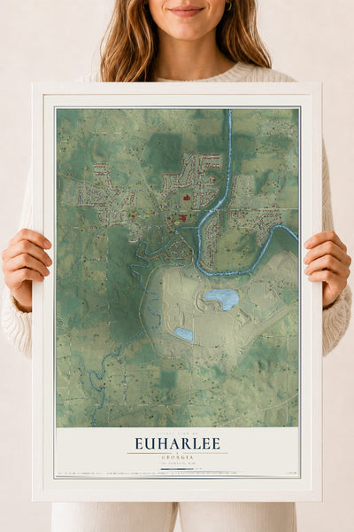 Euharlee, Georgia map print, 18" x 24" W/ White Ayous Wood Frame mockup