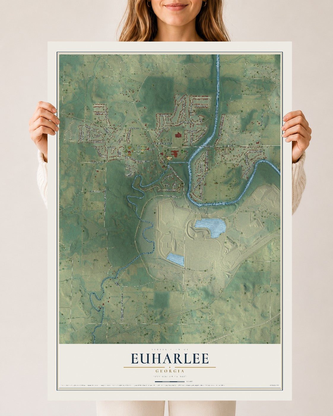 Euharlee, Georgia map print, 24" x 36" Archival Matte Print mockup