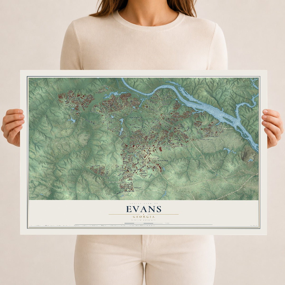 Evans, Georgia map print, 12" x 18" Archival Matte Print mockup