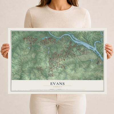 Evans, Georgia map print, 12" x 18" Archival Matte Print mockup