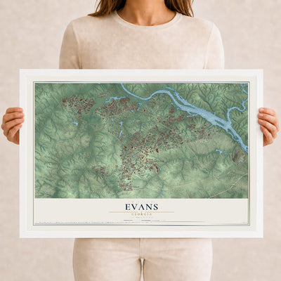 Evans, Georgia map print, 12" x 18" W/ White Ayous Wood Frame mockup