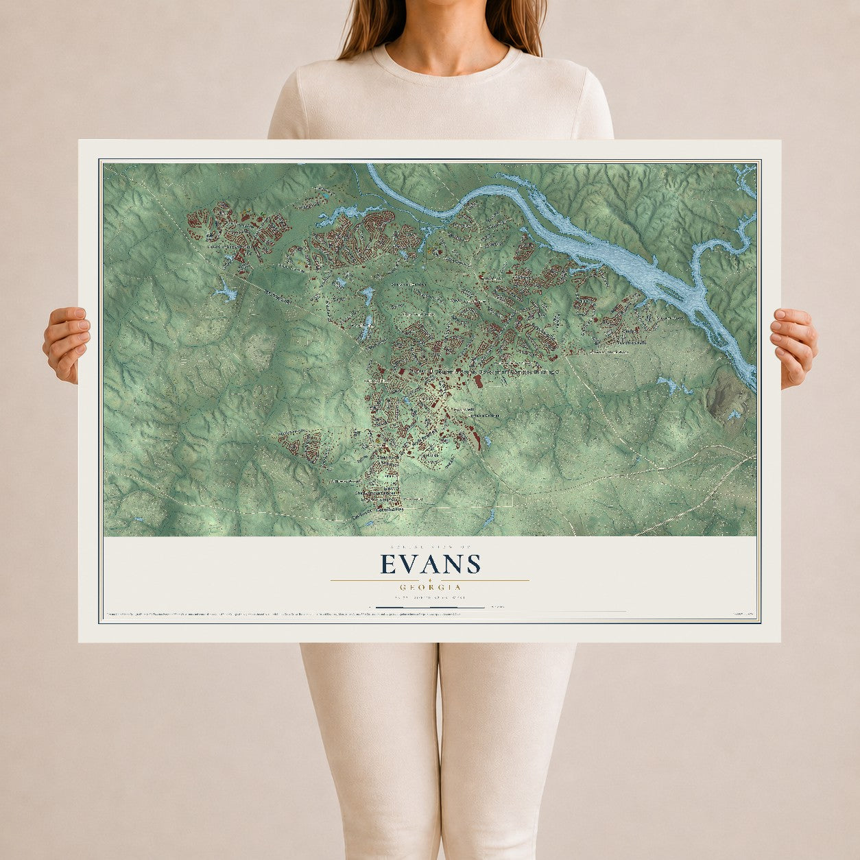 Evans, Georgia map print, 24" x 36" Archival Matte Print mockup