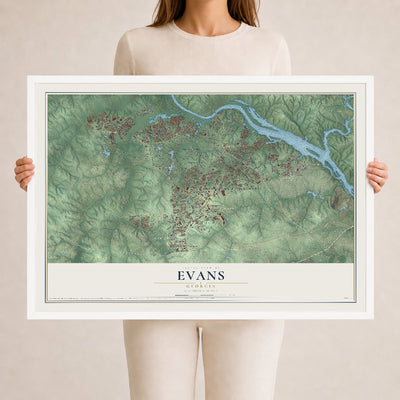 Evans, Georgia map print, 24" x 36" W/ White Ayous Wood Frame mockup