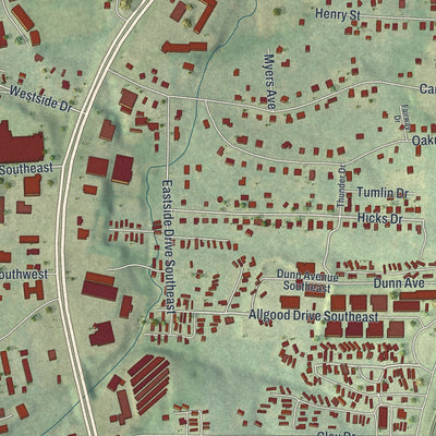 Close-up of the map of Fair Oaks, Georgia print showing street and building detail