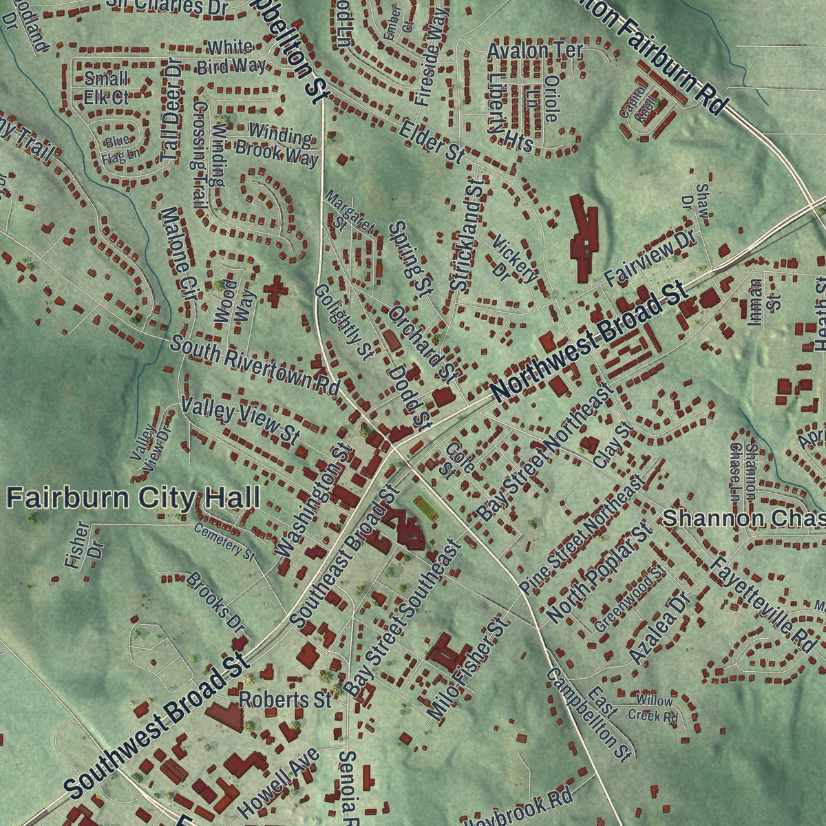 Close-up 1 of the Fairburn, Georgia map artwork