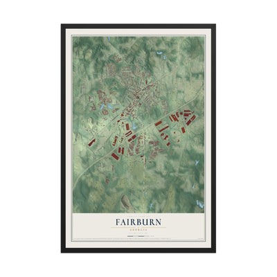 Fairburn, Georgia map print, 12" x 18" W/ Black Ayous Wood Frame mockup
