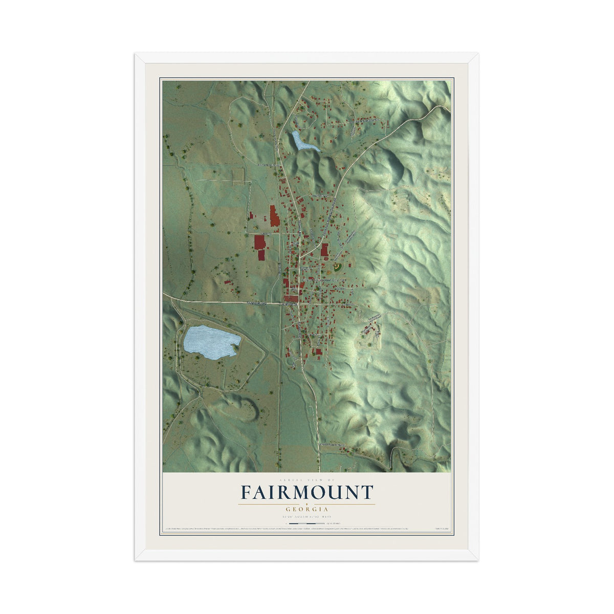Fairmount, Georgia map print, 12" x 18" W/ White Ayous Wood Frame mockup