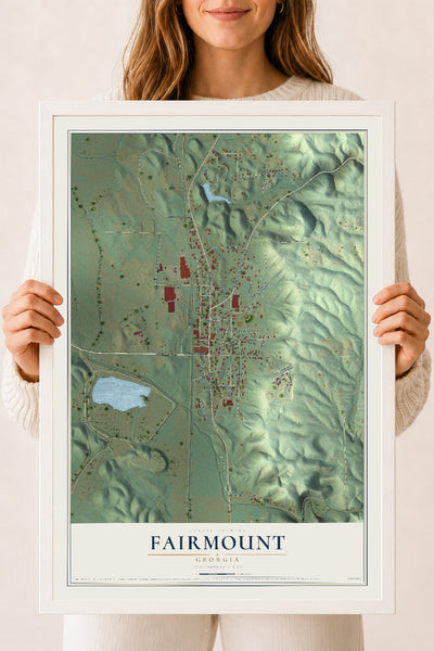 Fairmount, Georgia map print, 18" x 24" W/ White Ayous Wood Frame mockup