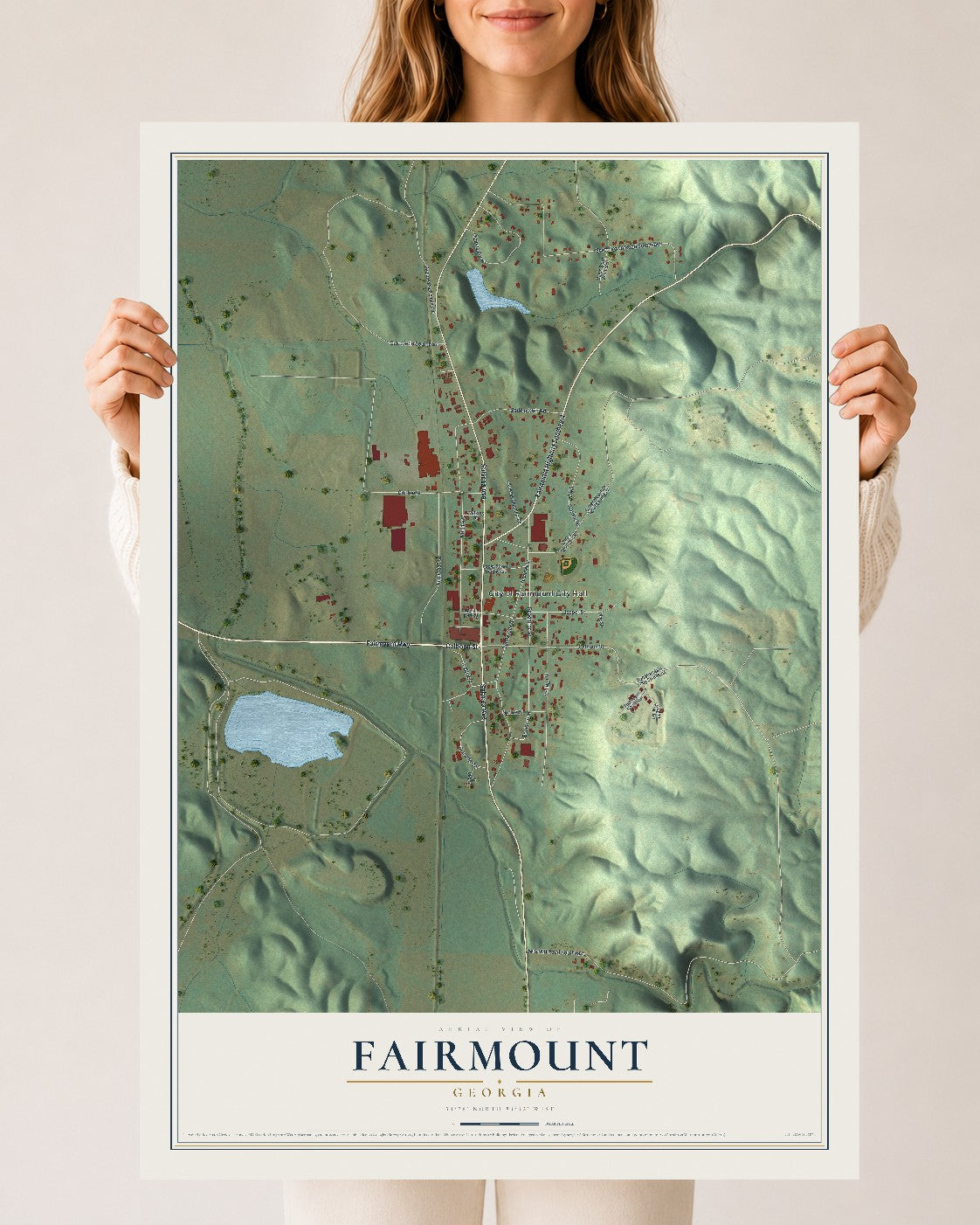 Fairmount, Georgia map print, 24" x 36" Archival Matte Print mockup