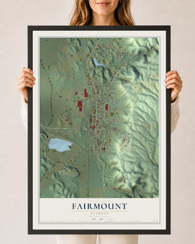 Fairmount, Georgia map print, 24" x 36" W/ Black Ayous Wood Frame mockup