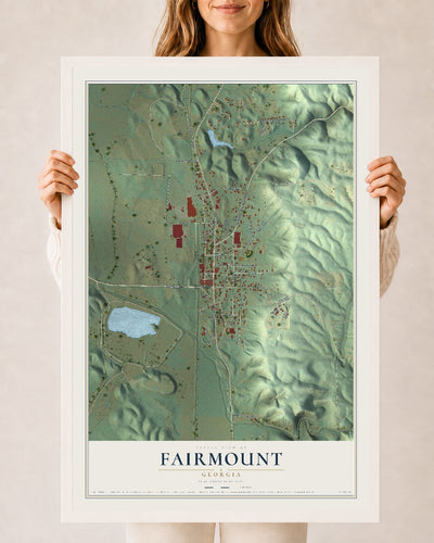 Fairmount, Georgia map print, 24" x 36" W/ White Ayous Wood Frame mockup