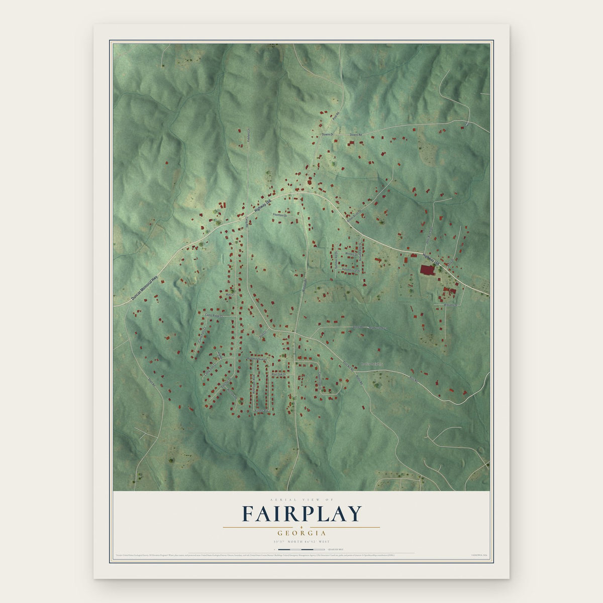 Fairplay, Georgia map print, the full design