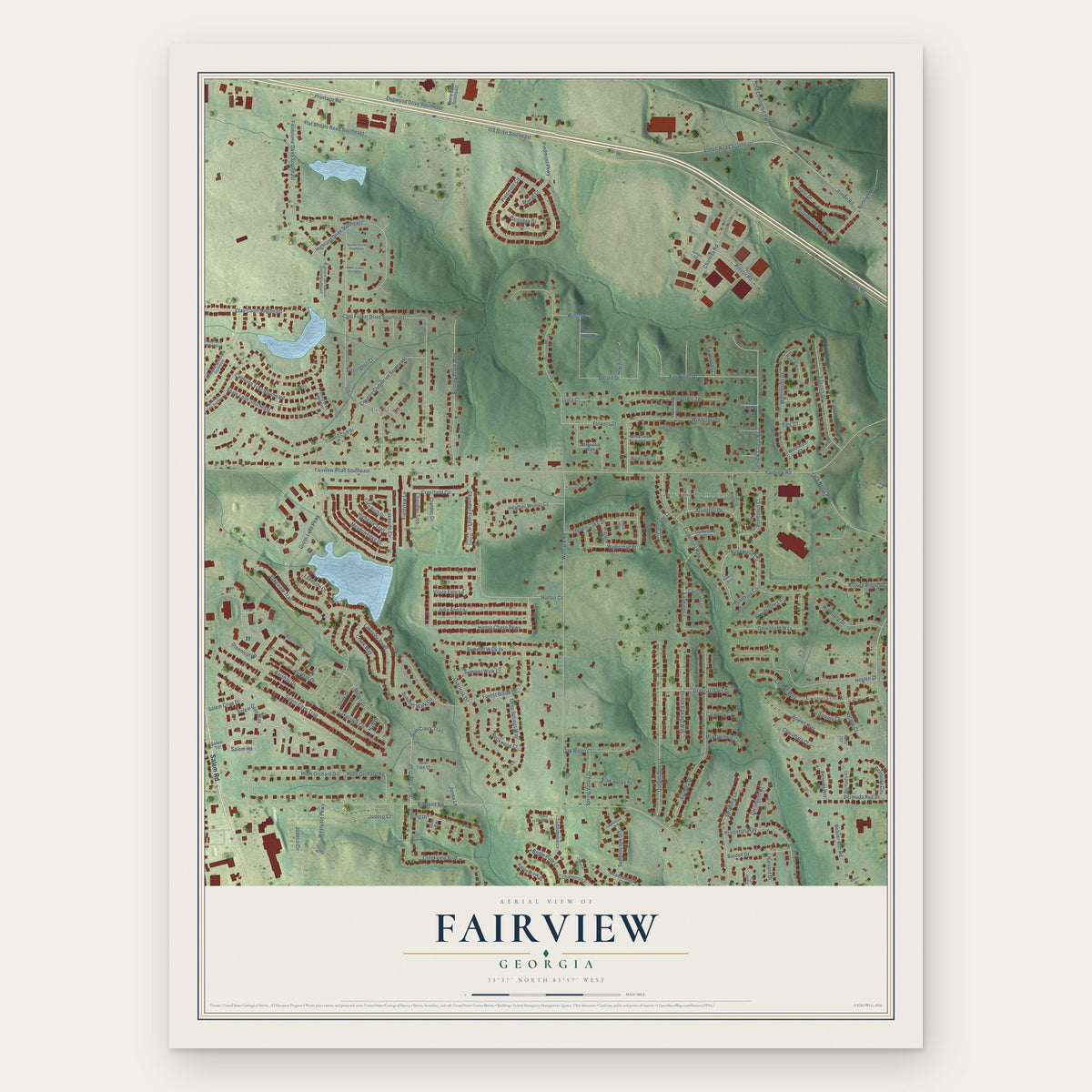 Fairview, Newton County, Georgia map print, the full design