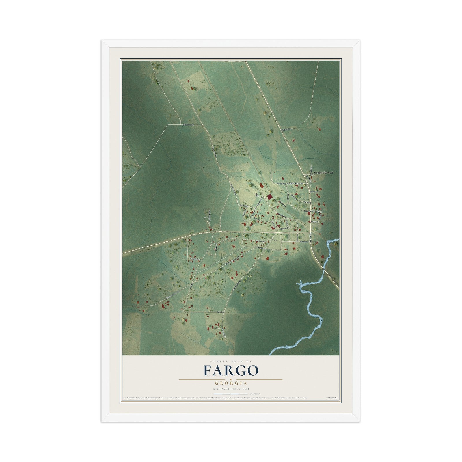 Fargo, Georgia map print, 12" x 18" W/ White Ayous Wood Frame mockup