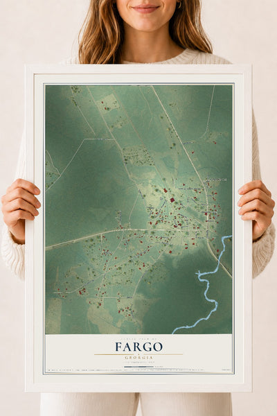 Fargo, Georgia map print, 18" x 24" W/ White Ayous Wood Frame mockup