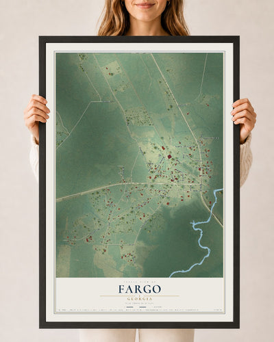 Fargo, Georgia map print, 24" x 36" W/ Black Ayous Wood Frame mockup