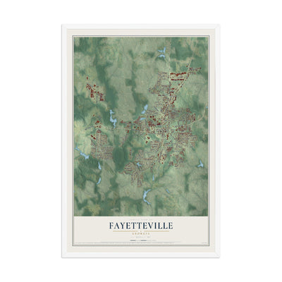 Fayetteville, Georgia map print, 12" x 18" W/ White Ayous Wood Frame mockup