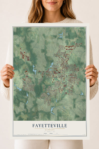 Fayetteville, Georgia map print, 18" x 24" Archival Matte Print mockup