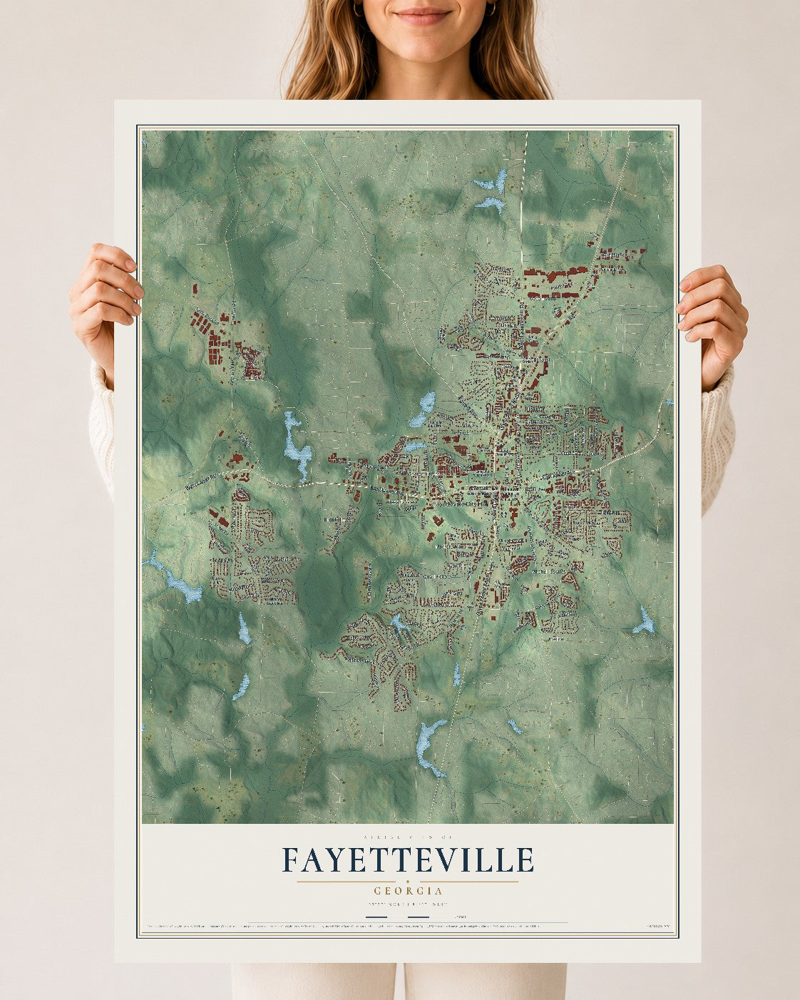 Fayetteville, Georgia map print, 24" x 36" Archival Matte Print mockup