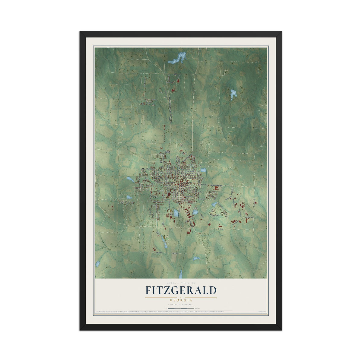 Fitzgerald, Georgia map print, 12" x 18" W/ Black Ayous Wood Frame mockup