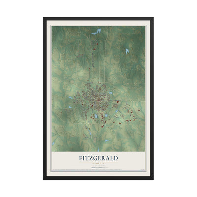 Fitzgerald, Georgia map print, 12" x 18" W/ Black Ayous Wood Frame mockup