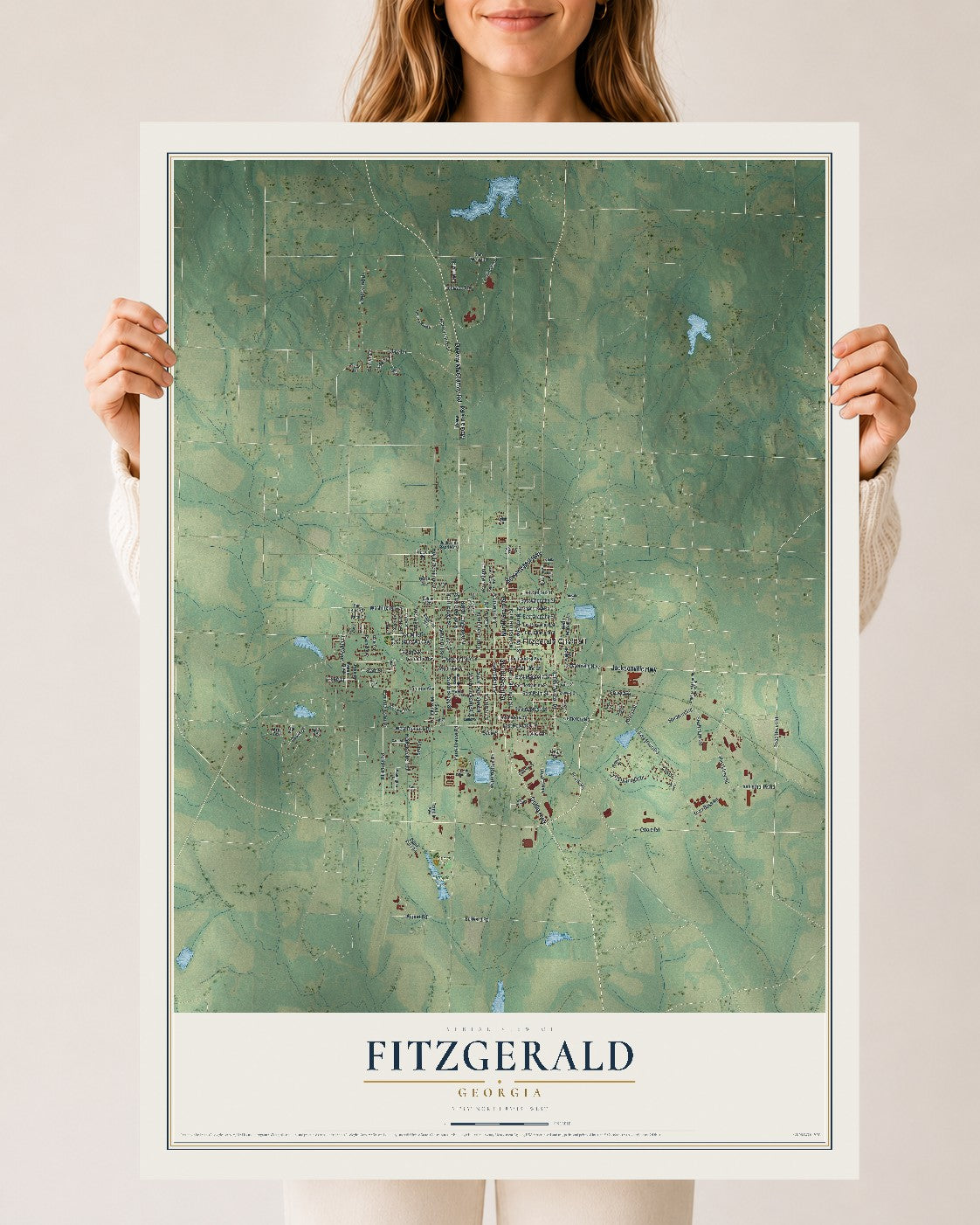Fitzgerald, Georgia map print, 24" x 36" Archival Matte Print mockup