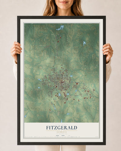 Fitzgerald, Georgia map print, 24" x 36" W/ Black Ayous Wood Frame mockup