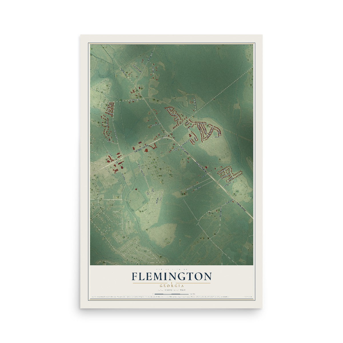 Flemington, Georgia map print, 12" x 18" Archival Matte Print mockup