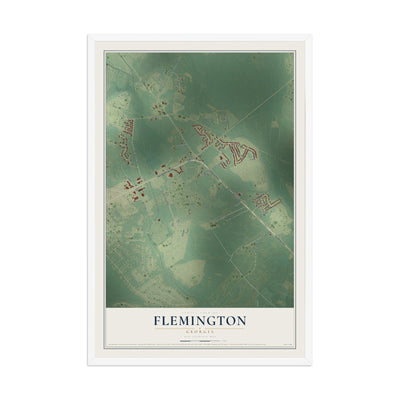 Flemington, Georgia map print, 12" x 18" W/ White Ayous Wood Frame mockup