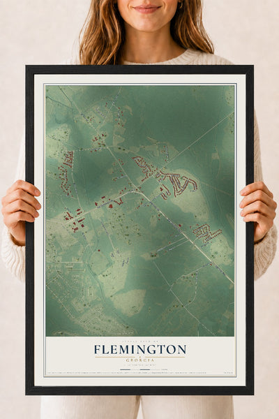 Flemington, Georgia map print, 18" x 24" W/ Black Ayous Wood Frame mockup