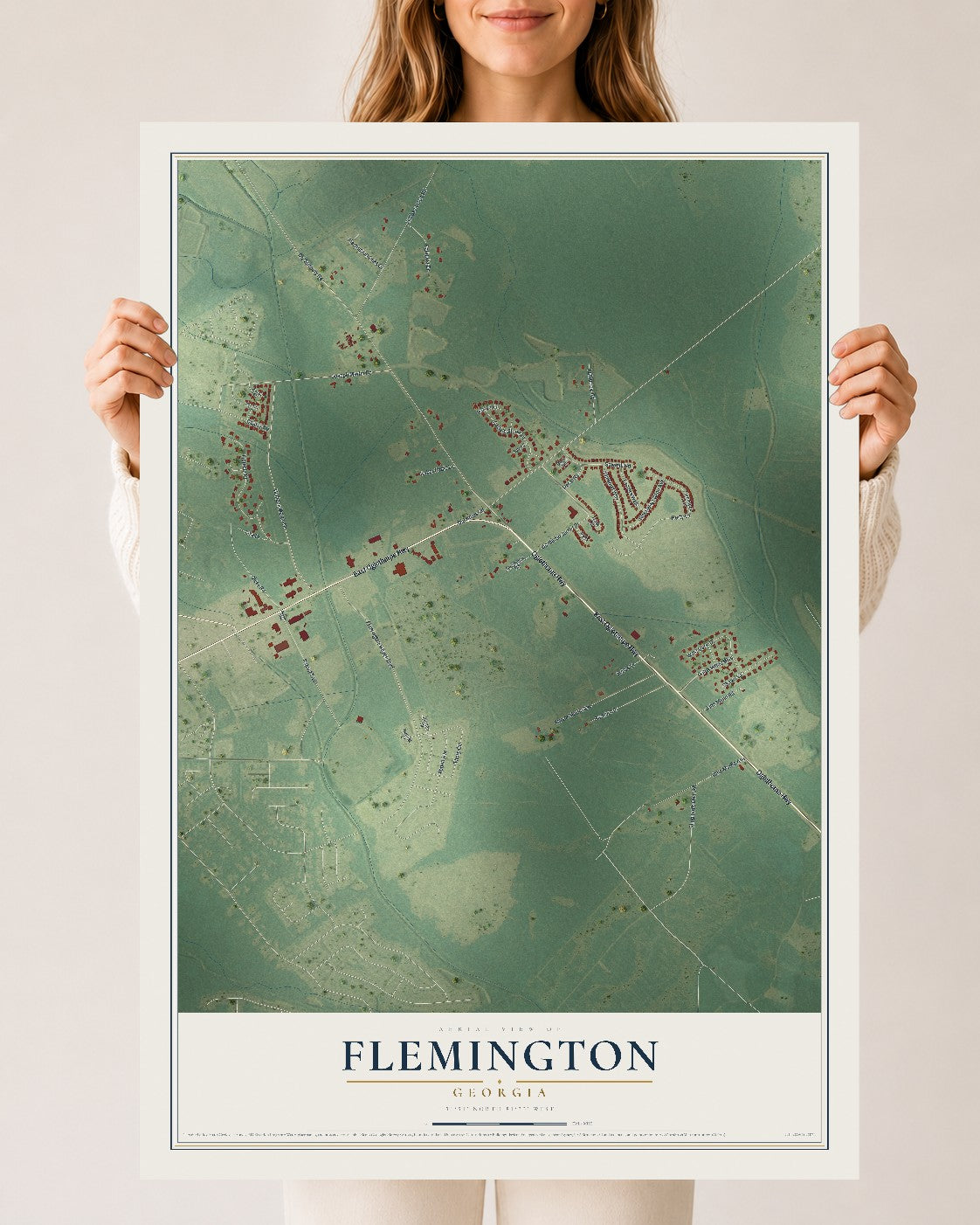Flemington, Georgia map print, 24" x 36" Archival Matte Print mockup