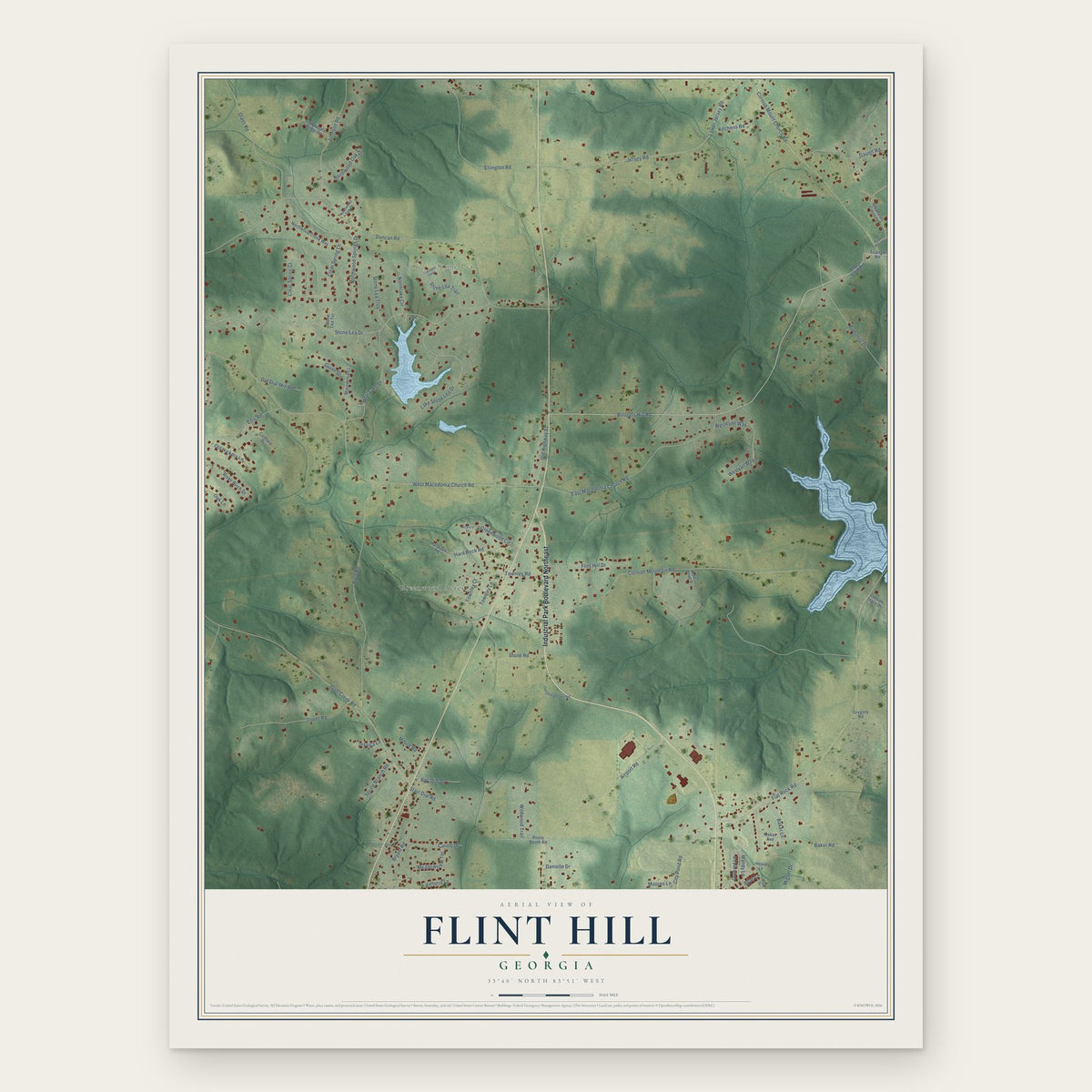 Flint Hill, Georgia map print, the full design