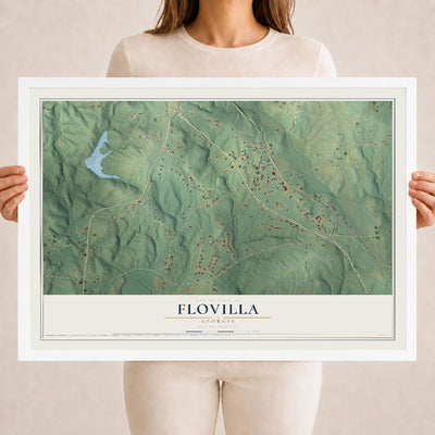 Flovilla, Georgia map print, 18" x 24" W/ White Ayous Wood Frame mockup