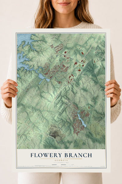 Flowery Branch, Georgia map print, 18" x 24" Archival Matte Print mockup