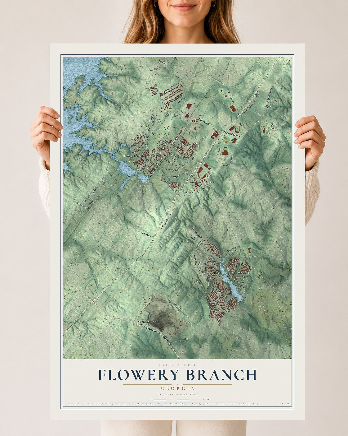 Flowery Branch, Georgia map print, 24" x 36" Archival Matte Print mockup