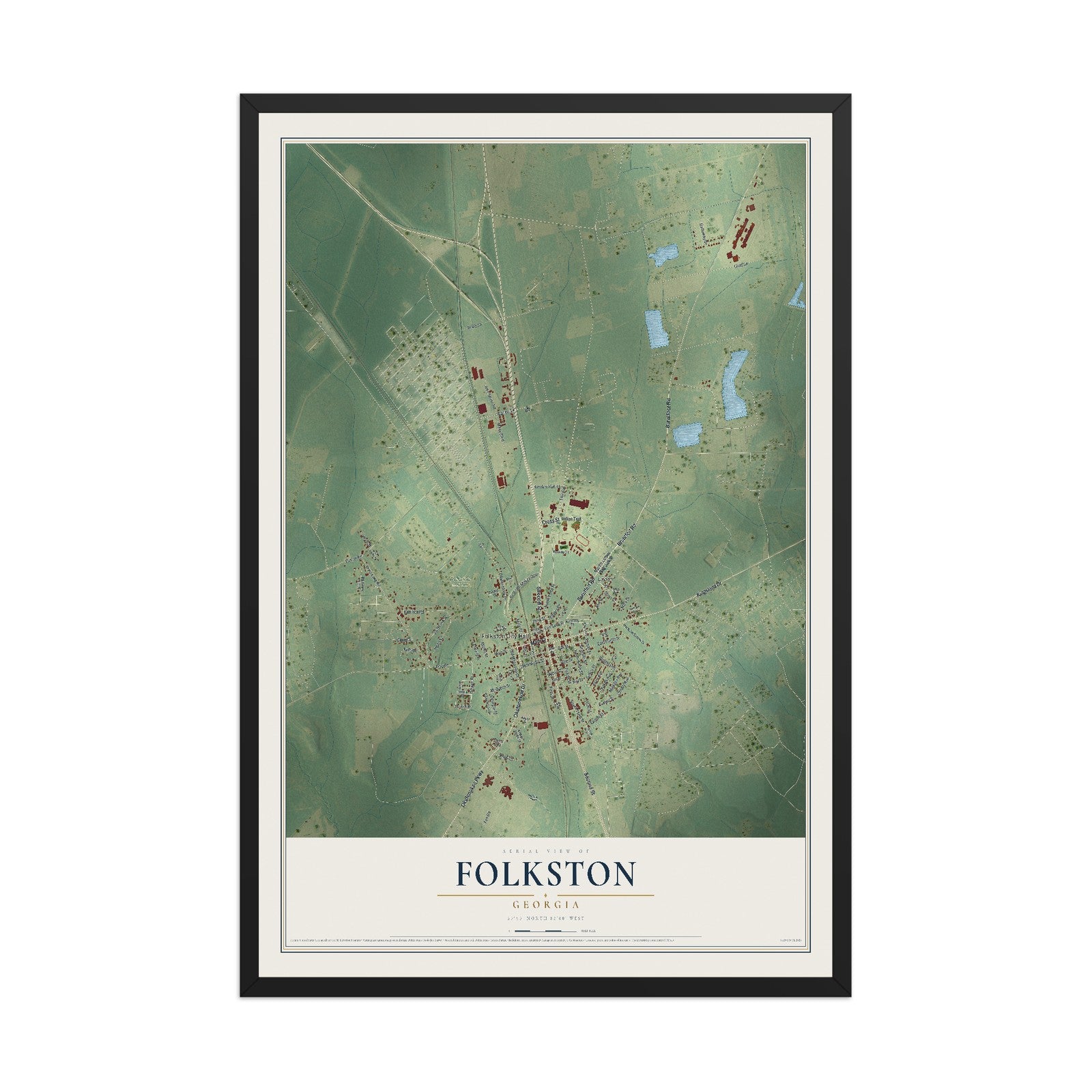 Folkston, Georgia map print, 12" x 18" W/ Black Ayous Wood Frame mockup