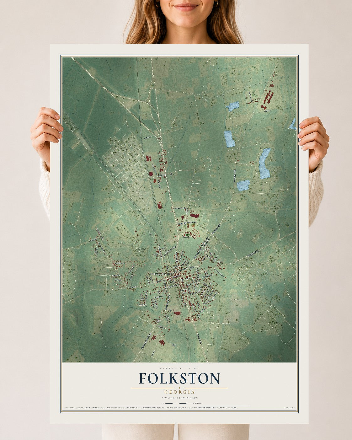 Folkston, Georgia map print, 24" x 36" Archival Matte Print mockup