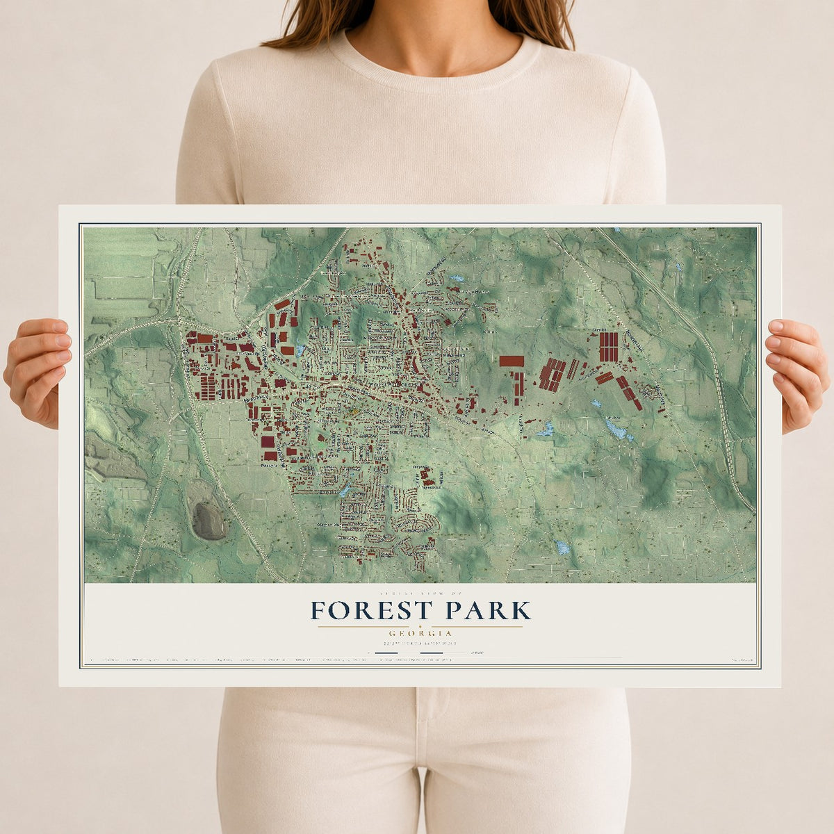 Forest Park, Georgia map print, 12" x 18" Archival Matte Print mockup