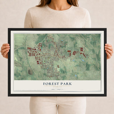 Forest Park, Georgia map print, 12" x 18" W/ Black Ayous Wood Frame mockup