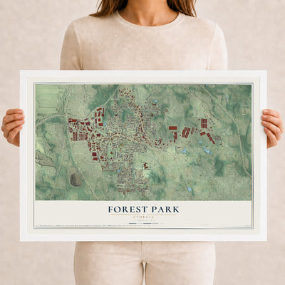 Forest Park, Georgia map print, 12" x 18" W/ White Ayous Wood Frame mockup