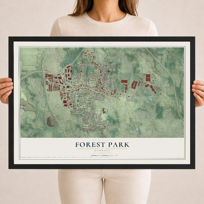 Forest Park, Georgia map print, 18" x 24" W/ Black Ayous Wood Frame mockup