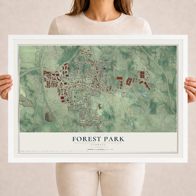 Forest Park, Georgia map print, 18" x 24" W/ White Ayous Wood Frame mockup
