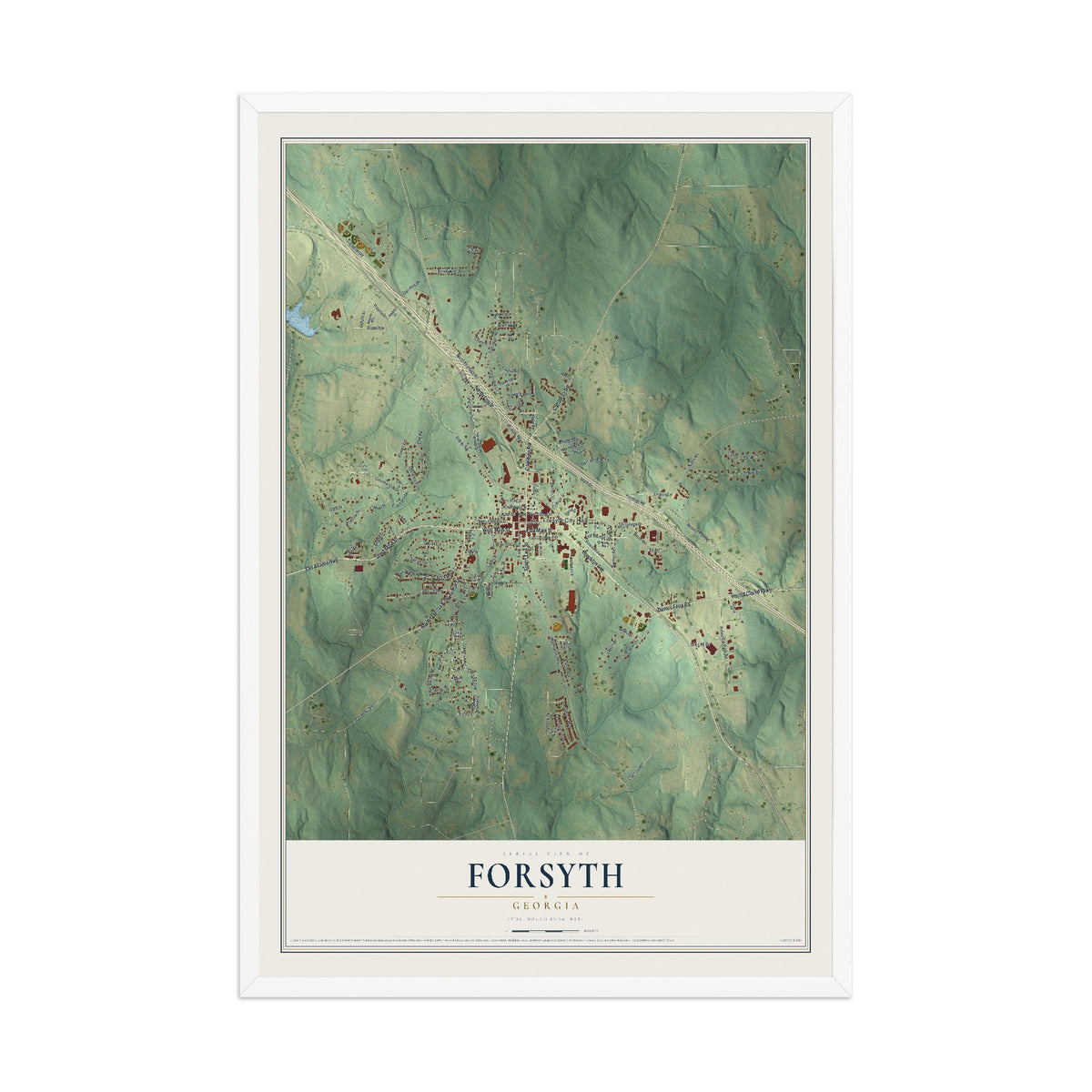 Forsyth, Georgia map print, 12" x 18" W/ White Ayous Wood Frame mockup