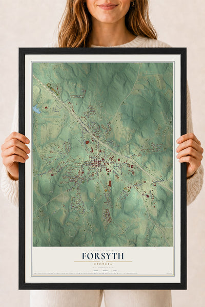 Forsyth, Georgia map print, 18" x 24" W/ Black Ayous Wood Frame mockup