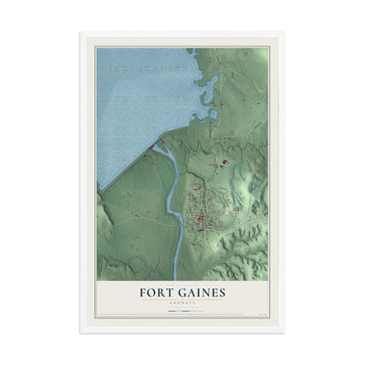 Fort Gaines, Georgia map print, 12" x 18" W/ White Ayous Wood Frame mockup
