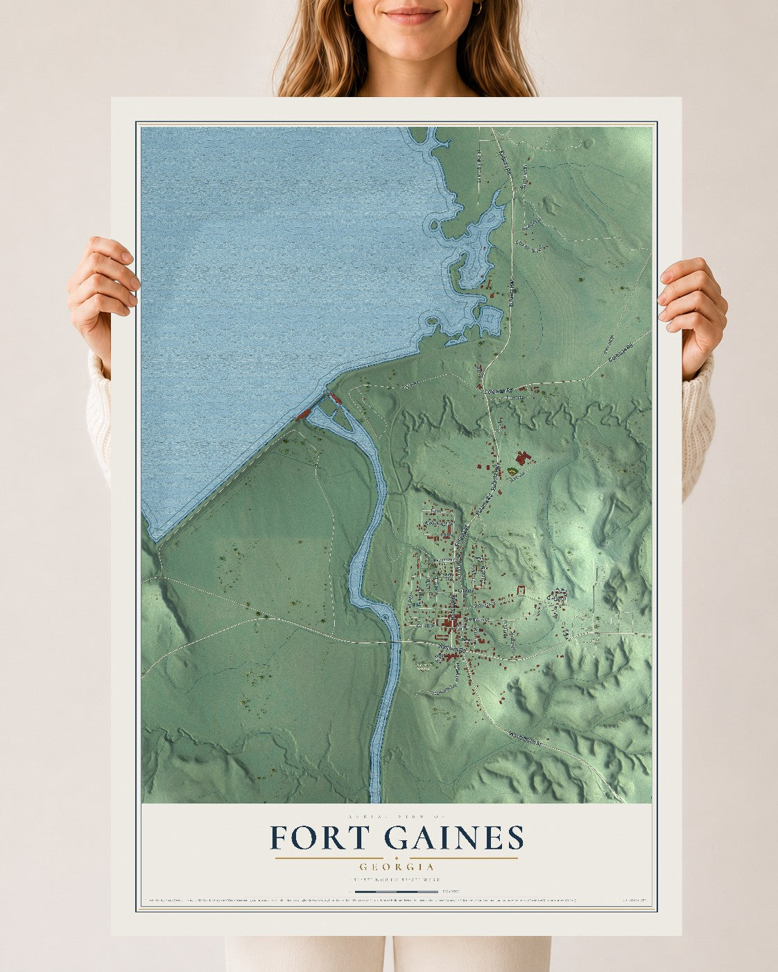 Fort Gaines, Georgia map print, 24" x 36" Archival Matte Print mockup