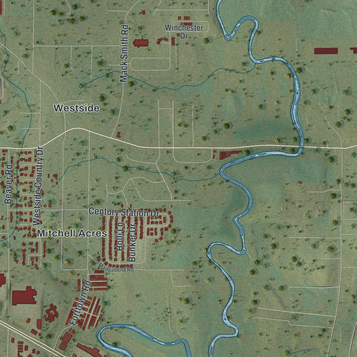 Close-up 2 of the Fort Oglethorpe, Georgia map artwork