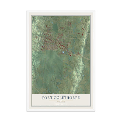 Fort Oglethorpe, Georgia map print, 12" x 18" W/ White Ayous Wood Frame mockup